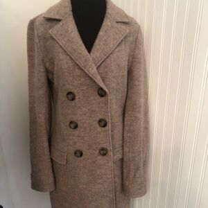 Cream and Brown Wool Knee Length Cottagecore Minimalist Business Casual Shacket